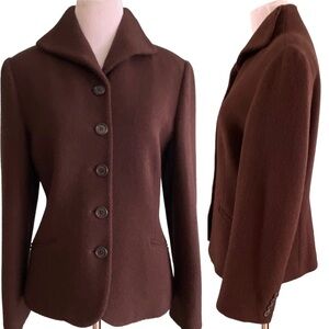 Excellent Vintage Lauren Ralph Lauren Chocolate Brown Wool Fitted Jacket 10